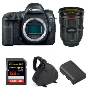 Canon EOS 5D Mark IV + EF 24-70mm f/2.8L II USM + SanDisk 128GB UHS-I SDXC 170 MB/s + LP-E6N + Sac | Garantie 2 ans - Neuf