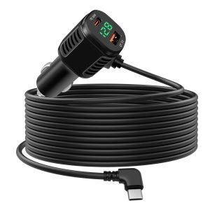 JGD-Chargeur de voiture USB C 60 W - Charge rapide avec voltm&egrave;tre LED - Adaptateur allume-cigare - Double PD3.0 et QC3.0 avec c&acirc;ble d'extension de type C de 3,5 m pour iPhone, Samsung, iPad - Neuf