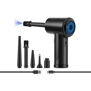 Souffleur d'air sans fil 50 000 tr/min avec lumi&egrave;re LED et 5 embouts pour le nettoyage - Neuf