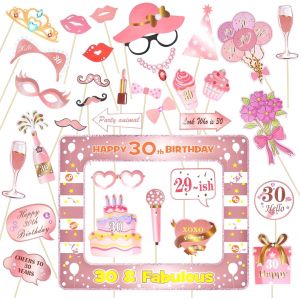 Toaob 31pcs Photobooth 30 Ans Photobooth Anniversaire Avec Accessoires De Cadre Photo Gonflable Selfie En Plastique Pvc Thème Rose Pour Femmes Fêtes Accessoires De Selfie Décoratio[Kit6511408] - Neuf