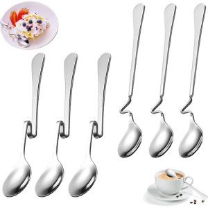 Lot De 6 Cuillères À Confiture, Longues Cuillères Droites Suspendues, Cuillères À Café Pliantes En Acier Inoxydable, Cuillère À Miel Suspendue Avec Poignées Incurvées - Neuf