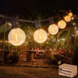 AIOU-Guirlande Guinguette,30M Guirlande Lumineuse Extérieur G40 Globe Led Lumiere Extérieur Intérieur Guirlande,Blanc Chaud 50+2 Ampoule E12,Étanche Ip44,Décoration De Noël Mariage Fête Jardin Pa - Neuf