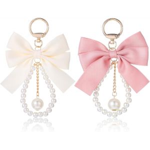 KAL-Lot De 2 Breloques De Sac En Forme De N?ud En Perles, Porte-Clés, Accessoires Pour Clés De Voiture, Portefeuille, Sac À Main, Sac À Dos - Neuf
