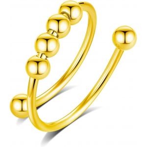 Kal-Bague Anti Stress Femme, Perles Bague D'anxiete R&eacute;glable Bague Anneau Tournant Anneau Ouvert Spinner Anxi&eacute;t&eacute; Fidget Pour Femme - Neuf