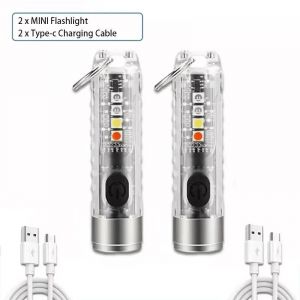 Hutp-Mini Lampe De Poche Led Multifonction Edc,Lampe Porte-Clés Portable,Torche Magnétique,Lampe Uv Aste Usb,Lanterne De Camping D'urgence-2pcs Y41 - Neuf