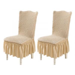Housses De Chaise De Salle &Agrave; Manger En Tissu Doux Avec Jupe En Dentelle &iquest; Jaune, Lot De 2, Amovibles Et Lavables - Neuf