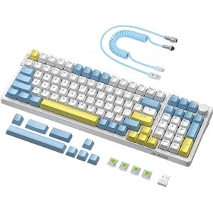 Ak992 Gasket Clavier De Jeu Sans Fil Hotswap,Tri-Mode 2.4G/Bt5.0/Filaire,C&acirc;ble Spiral&eacute; Usb C,Rvb Programmable,Touches Pbt,Bouton De Volume,Batterie 4000 Mah Pour Pc/Mac/Win(Interrupteur Bleu) - Neuf