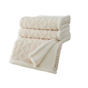 Couverture D'hiver R&eacute;versible 100x70cm Beige Polaire Jet&eacute; De Canap&eacute; - Neuf