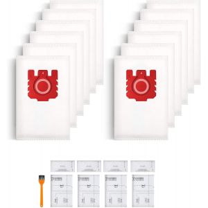 12 sacs d'Aspirateur pour compatibles avec les aspirateurs Miele FJM/GN, Classic C1, Complete C3, C2, S2, S4, S5, S6, S8, 4 couches de filtration pour + 4 filtres inclus + 1 brosse de nettoyage - Neuf