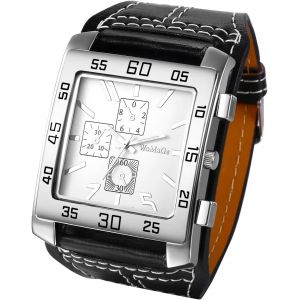 Eryi-Montre Homme En Cuir Gros Cadran Punk Et Rock,Montre Analogique Homme À Quartz,Montre Homme Carré À Aiguilles Et Large Bracelet Cuir,1atm Etanche,Cadeau Homme - Neuf