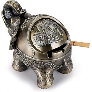 Cendrier coupe-vent vintage avec couvercle - Cendrier à cigare de bureau vintage en forme d'éléphant pour l'extérieur et l'intérieur,décor de bureau à domicile vintage (Bronz - Neuf