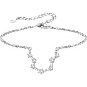 Collier Bracelet De Cheville Pendentif Femme Argent 925 Signe Astrologique Chaîne De Pied 12 Constellation Horoscope Fille Zodiaque[Silver]-Bijoux Cadeau Mariage Noël Grâce Valentin Mères - Neuf