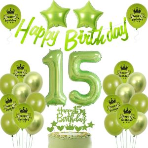 15 Ans Anniversaire Decoration Fille Verte, Vert Ballon Anniversaire 15 Garçon, Ballon 15 Ans Anniversaire Vert, Decoration Anniversaire Fille 15 Ans, Décoration Gâteau 15 Ans Vert - Neuf