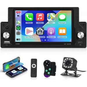 Autoradio 1 Din Carplay Android Auto, 5,9 Pouces Écran Tactile Carplay 1 Din Radio Voiture avec 2 Boutons avec Mirror Link FM/EQ Bluetooth USB/AUX/Type C Télécommandes Caméra de Recul - Neuf