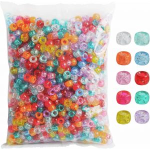 Meimie-Lot De 1 200 Perles En Plastique Transparent Pailleté Avec Paillettes Scintillantes Assorties Pour La Fabrication De Bijoux,Bracelets,Tres De Cheveux,Porte-Clés-6 X 9mm - Neuf
