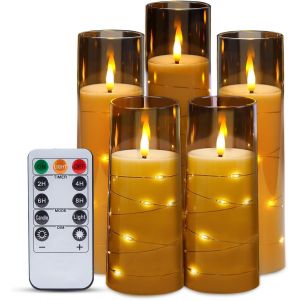 Kalsw-Lot De 5 Bougies Sans Flamme Vacillantes &Agrave; Piles,Coquille En Acrylique 3d Avec M&egrave;che Led Avec Minuteur,Pour Mariage,No&euml;l,D&eacute;coration D'int&eacute;rieur (7,6x13,7 Cm,12,7 Cm,17,8 Cm,20,3 Cm) - - Neuf
