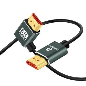 C&acirc;ble HDMI 2.1 Ultra Fin 8K &agrave; Angle Droit de 90 degr&eacute;s 2M, Cordon Flexible et Fin Haute Vitesse Compatible 4K @120 Hz 8K @60 Hz Compatible avec Roku TV/HDTV/PS5/Blu-ray - Neuf