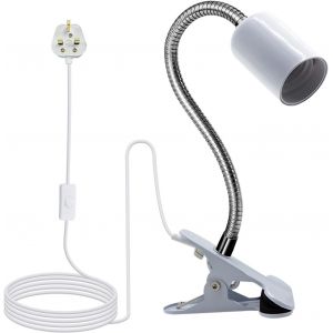 TRAHOO-Lampe de lecture à clip avec base en métal, lampe de chevet de 220 cm, 9 mm et 350 mm d'épaisseur en col de cygne allongé, lampe d'aquarium, blanc (interrupteur marche/arrêt) - Neuf