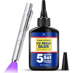 JEXNOVASHOP-Kit R&eacute;sine UV 60g avec Lampe - Colle UV Professionnelle pour Bijoux, R&eacute;paration Plastique/Verre & Soudure - Adh&eacute;sif UV &agrave; S&eacute;chage Instantan&eacute;, Forte Adh&eacute;rence - Id&eacute;al pour Loisirs Cr&eacute;atifs - Neuf