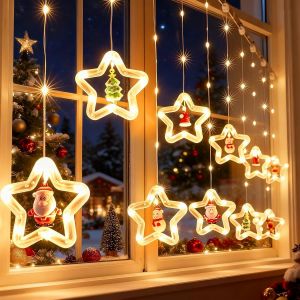 TRAHOO-Rideau Lumineux No&euml;l Led &Eacute;toile Guirlandes Lumineuse &agrave; USB &Eacute;tanche 100LED 8 Modes Rideau Lumineux Interieur D&eacute;coration de No&euml;l pour Interieur Exterieur Chambre Fen&ecirc;tre Deco - Neuf