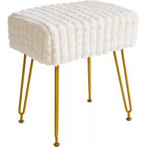 Ulteronixshop-Tabouret de Pied rectangulaire Haussmann, Maquillage vanit&eacute; Tabouret Table d'appoint, Velours vanit&eacute; Si&egrave;ge, Chaise de Repose - Pieds, Pieds en Acier dor&eacute;, pour Salle d'eau, Blanc WBD003 - Neuf