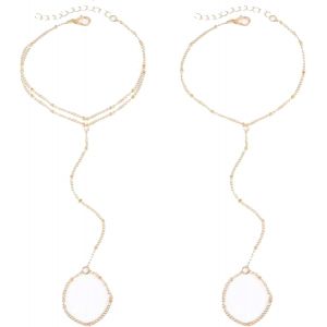 Eryi-Lot De 2 Chaînes À Main Dorées Avec Bague, Bracelet Doré Avec Anneau, Élégante Chaîne À Main Pour Femme, Bracelet À Main En Or Pour Toutes Les Occasions, M, Synthétique, Non. - Neuf