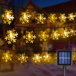 AIOU-Led Solaire Guirlande Lumineuse,12M Guirlande Lumineuse Flocon De Neige,100 Leds 8 Modes Étanche Guirlandes Lumineuses Intérieure Extérieure Pour Fêtes,Mariages,Chambres (Flocon De Neige,Or - Neuf