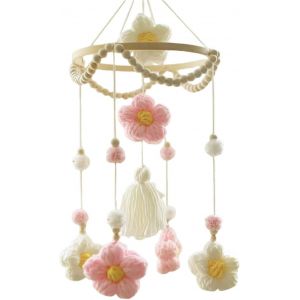Yemaesre-Cloche De Lit 3d À Suspendre Pour Chambre D'enfant, Avec Pompon En Bois, Mobile, Table À Langer, Cadeau Pour Nouveau-Né, Rose, 1 Pièce - Neuf