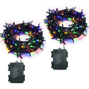TIANYI-Lot de 2 guirlandes lumineuses d'extérieur à piles avec minuteur - 10 m - 100 LED - 8 modes - Guirlande lumineuse d'intérieur avec batterie - Pour Noël, Halloween, jardin, balcon, mariage - - Neuf