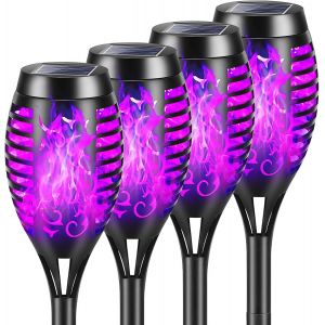 Decoration Halloween Lumi&egrave;res Flamme Solaire Exterieure,4 Pi&egrave;ces 12 Led Lampe Solaire Flamme Torche Jardin Exterieur &Eacute;tanche Ip65,Lumiere Torche Solaire Avec Flammes R&eacute;alistes Pour D&eacute;cor Jardin - Neuf