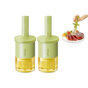 Lot De 2 Flacons Distributeurs D'huile Avec Brosse Pour La Cuisine Et Le Barbecue, R&eacute;cipients En Verre Avec Brosse En Silicone - Neuf