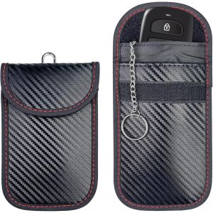 2 Pochette Faraday Clé Voiture RFID,Faraday Pouch Bag,Pochette Voiture Protection Clef,Protection Anti RFID pour Clef Télécommande avec Anneau Porte-Clé Intégré Fibre Carbone Bloqueur - Neuf