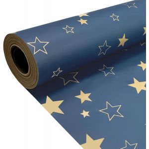 Rouleau de papier d'emballage cadeau 43 cm x 15 m, papier kraft étoile bleue recyclable pour Noël, anniversaire, Halloween, décoration de fête de mariage - Neuf