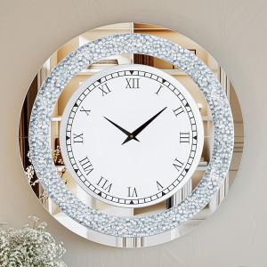 Senior-Grande Horloge Murale Silencieuse: 80Cm Argent Diamand Horloge Murale Design Moderne Cristale Pendules Murales Ronde En Miroir Horloge Murale Geante D&eacute;coratif Montre Murale Salon Cham[L1082] - Neuf