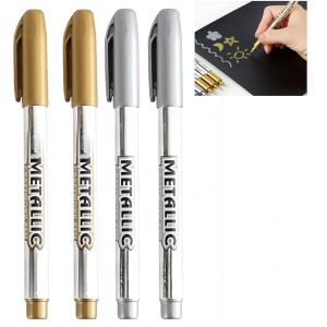 Stylo Or Dor&eacute; Mariage&iquest;4pcs Stylo Dor&eacute; Mariage&iquest; Feutres Permanents Brillants Pour Scrapbooking, Diy Album, &Eacute;criture, Dessin Et Calligraphie Sur Papier Noir Et Autres Surfaces (2gold2silver) - Neuf