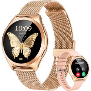 Montre Connect&eacute;e Femme Smartwatch Sport: Repondre Appel 1.27'' HD &Eacute;tanche &Eacute;cran Tactile Podom&egrave;tre Fr&eacute;quence Cardiaque SpO2 Moniteur de Sommeil Mode Multisports Fitness Tracker pour Android iOS (Ronde) - Neuf