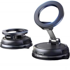 Support Telephone Voiture Magnetique Ventouse Extra Forte, Support T&eacute;l&eacute;phone 360&deg; Pliable pour iPhone16 15 Pro Max, Galaxy S25, Accessoire Voiture - Neuf