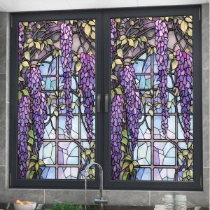 Floral Vitrail Film (45 X 100 Cm) Qui Bloquent Les Uv, Isolation Thermique, Violet Modele Pour La Decoration De Fenetre - Neuf
