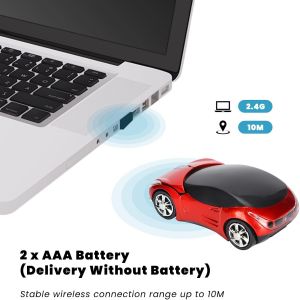 Souris De Jeu sans Fil 2.4G, Intelligente, en Forme De Voiture, Portable, Rouge, avec R&eacute;cepteur USB, pour Ordinateur Portable Et Tablette - Neuf