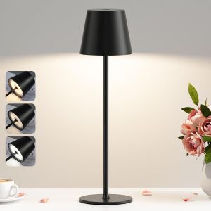 Kal-Lampe De Table Led Sans Fil, 3 Température De Couleur, Intensité Variable, Lampe De Chevet Tactile Rechargeable Pour Chambre Salon Camping Jardin Café Extérieur(Noir) - Neuf