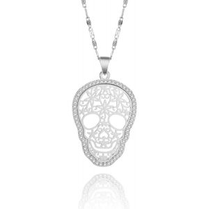 Kales-Collier Pendentif T&ecirc;te De Mort Pour Les Femmes,Or Argent Plaqu&eacute; Hypoallerg&eacute;nique &Agrave; Longue Cha&icirc;ne Collier Pour Collier D'amis Avec Cristal - Neuf