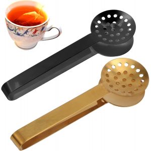 2pcs Pince Presse-Sachet de Th&eacute;, Accessoires Infuseur Distributeur Griffe Acier Inoxydable pour Amateurs de Th&eacute; Cadeaux (Noir, Or) - Neuf