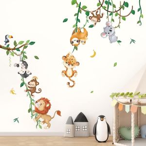 ERYI-Stickers Muraux Animaux De La Jungle Vigne Autocollant Mural Koala Lion Singe Paresseux Décoration Murale Chambre Enfants Bébé Pépinière Salon - Neuf