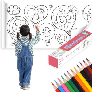 Kalanka-30 M*30 Cm Rouleau Coloriage, Rouleaux Dessin Coupables, Rouleau Papier Dessin, Avec 12 Crayons Couleur, Découpable, Collable, Pour, Etudiants, Cadeaux D'anniversaire (Modèle Numérique) - Neuf
