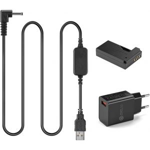 DR-E15 LPE12 LP-E12 Dummy Batterie + 5V-8.4V Câble USB Pilote ACK-E15 + 5V3A Adaptateur Chargeur pour Canon EOS 100D Rebel SL1 Kiss X7 PowerShot SX70 HS - Neuf