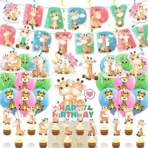 ChicSlick--Ab16 Décorations D'Anniversaire En Forme De Girafe Accessoires De Fête Comprend Des Bannières Suspendues Tourbillons Décoration De Gâteau Cupcake Toppers Ballons Pour Décorations[X2082] - Neuf