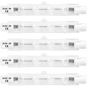 Kal-Ampoule Halogène Crayon R7s 78mm 80w Dimmable, Ac220-40v, 1400lm Blanc Chaud 2700k, Projecteur Halogène Linéaire J78 R7s Pour Plafonniers, Lumière De Travail De Sécurité, Éclairage Paysager, 5 P - Neuf