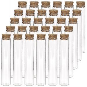 Nouveau,adapté 30pcs 25ml tubes à essai en verre,tubes à essai plats clairs 20100mm avec bouchons en liège pour les expériences scientifiques,sel de bain et stockage de bonbons - Neuf