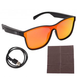 Lunettes connectees sans fil Bluetooth KY03, musique, appels mains libres, ecouteurs ouverts, verres polarises, rouge - Neuf