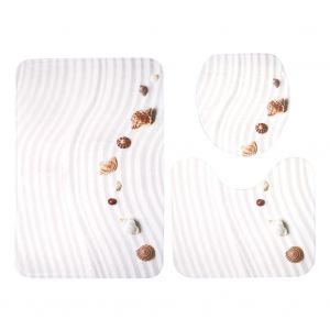 HJLIAN Ensemble de 3 tapis de bain antiderapants et impermeables a motif coquillage, tapis de douche et housse d'abattant WC (L) - Neuf